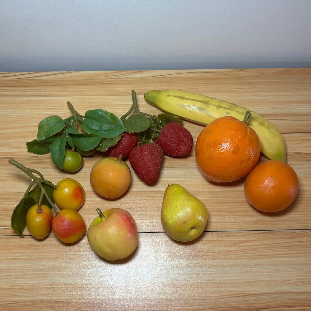 Vintage Faux Fruit Fake Plastic Realistic Apple Straberries Banana Pear Orange